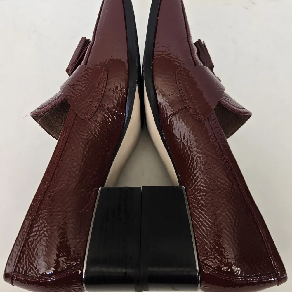 Donald J. Pliner Glossy Patent Leather Maroon Loafers with Tassels